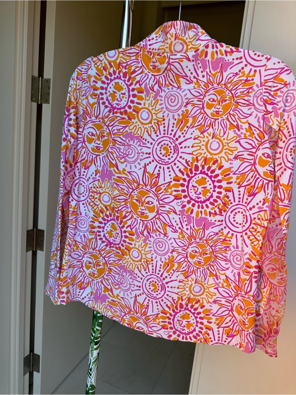 IBKUL Medium Pink & Orange Long Sleeve Sun-Print Zip Mock Neck Top - Picture 6 of 6